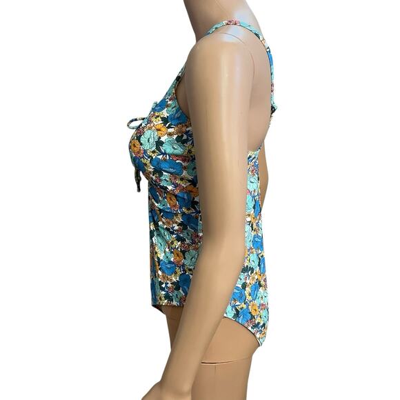 Cupshe One Piece Floral Swimsuit XL Ruched Tied Front Cutout Cheeky White Multi - Picture 4 of 7